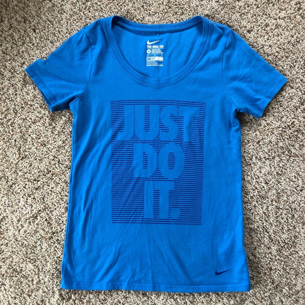 Nike Women's "Just Do It" Blue Dri-Fit Athletic Cut Tshirt Size M